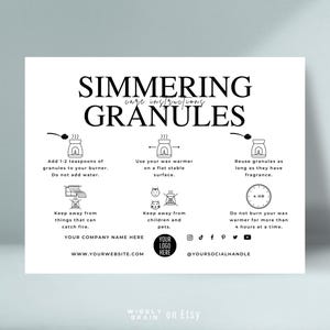 Onderhoudssjabloon voor sudderende korrels, bewerkbare onderhoudsinstructies voor Sizzlers, afdrukbaar Elegant ontwerp met geurkristallen Veiligheidsgids