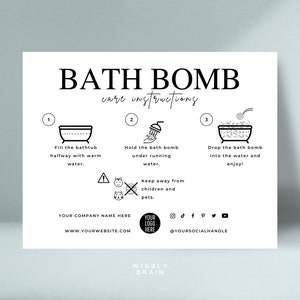 Editable Bath Bomb Care Card Template, Printable Bath Fizzies Care Instructions, Bath Melt Safety Guide, Elegant Design Bath Bomb Tips Note