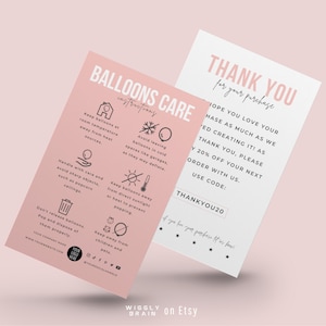 Editable Mini Balloons Care Card Template, Air & Helium Balloon Safety Guide, Chic Design Balloon Packaging Inserts
