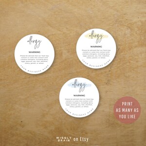 Editable Allergy Warning Label Template, Food Allergens Round Sticker ...