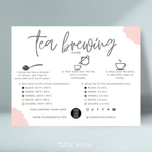 Tea Brewing Guide Card Template, Editable Loose Tea Steeping Instructions, Boho Design Printable Tea Preparation Guide, How to Make Tea