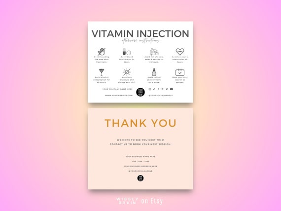 Vitamin Injection Aftercare Template, Editable B12 Injections Post Care  Cards, Intramuscular C D3 Vitamin Shots Treatment Instructions - Etsy