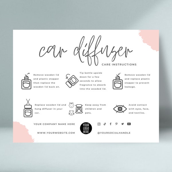 Car Diffuser Care Card Template, Editable Car Scent Care Instructions, Car Diffuser Oil Guide, Boho Design Car Air Freshener Manual