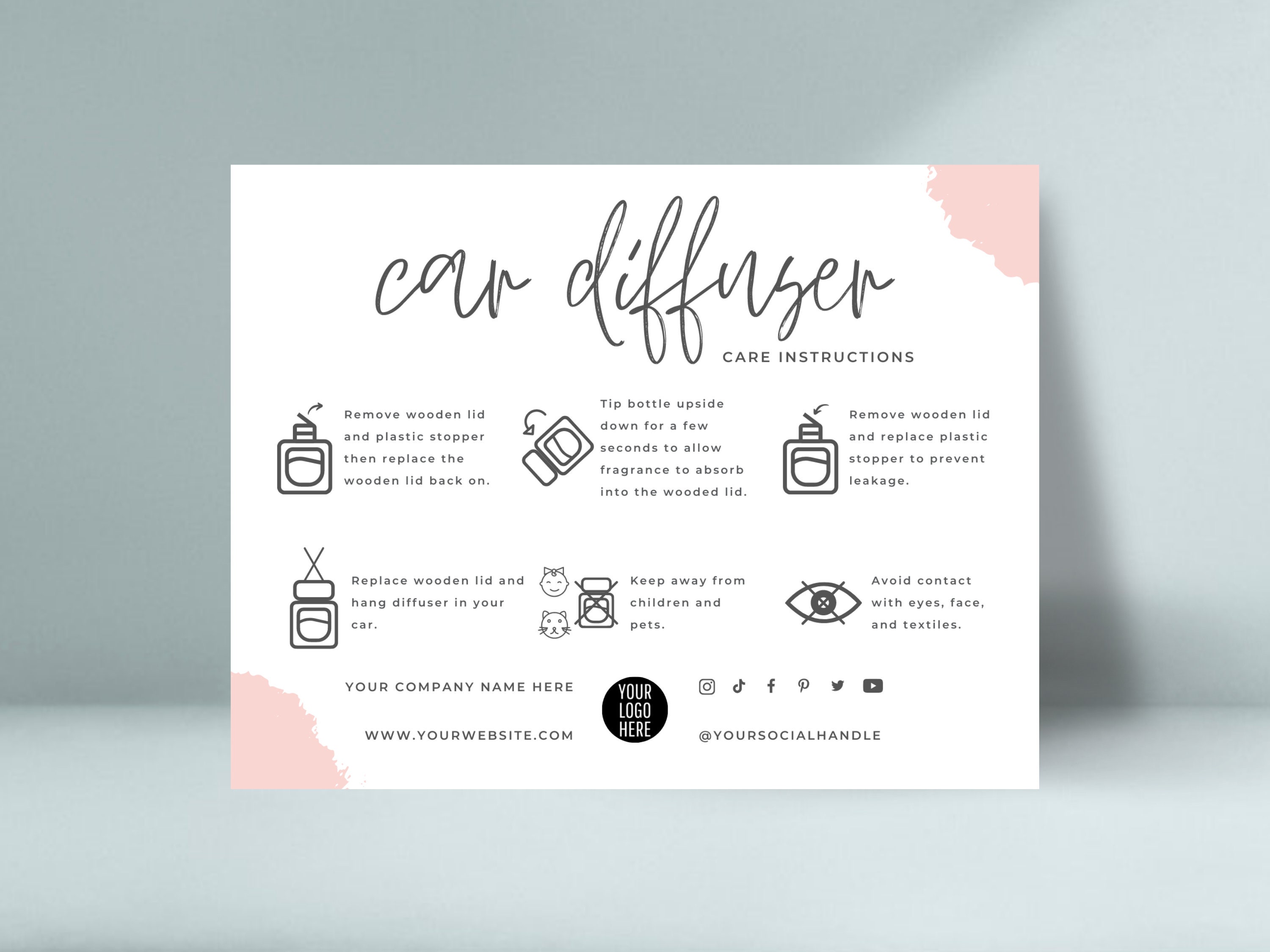 Car Diffuser Care Card Template, Editable Car Scent Care Instructions, Car Diffuser Oil Guide, Boho Design Car Air Freshener Manual