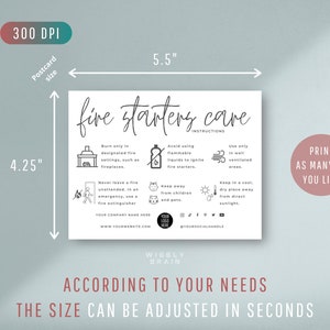 Fire Starters Care Guide Template, Editable Wax Firelighters Care Card ...