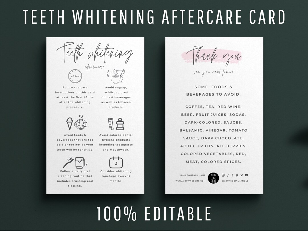 Teeth Whitening Aftercare Template, Editable Teeth Whitening Post Care Guide, Printable Teeth