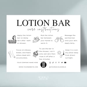 Lotion Bar Care Card Template, Editable Solid Lotion Application Guide, Printable Elegant Design Body Cream Care Instructions