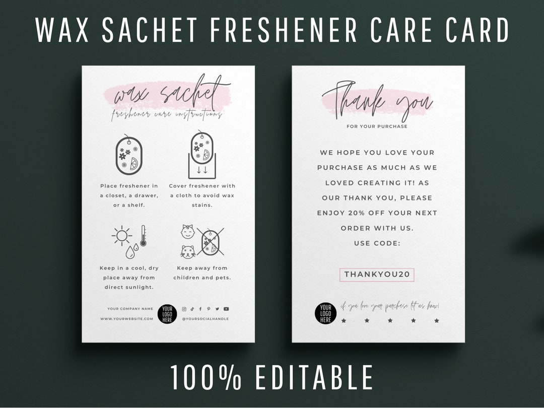 Mini Wax Sachet Care Card Template, Editable Wardrobe Freshener Care ...
