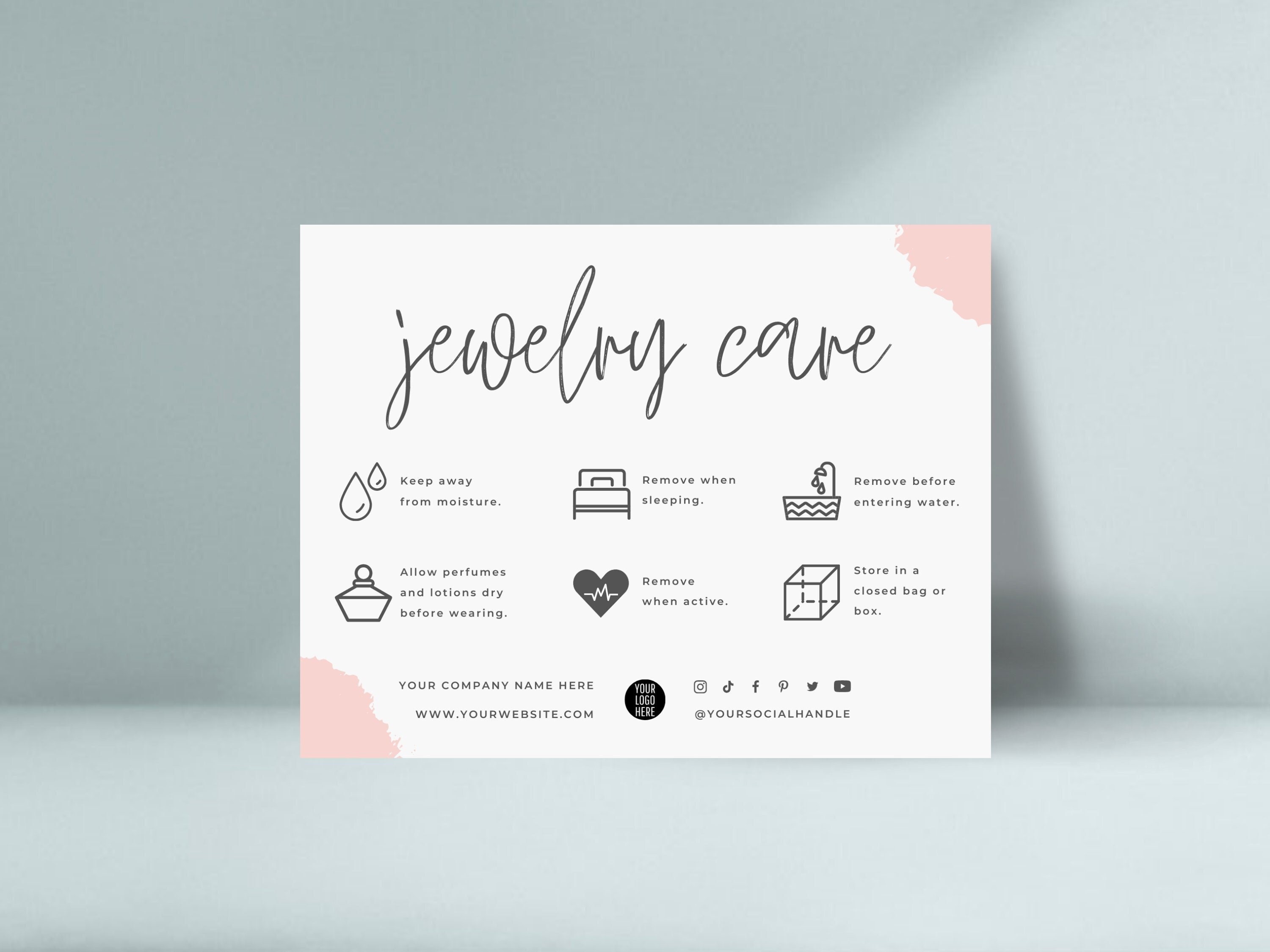 Printable Jewelry Care Card Template Editable Jewellery Care 