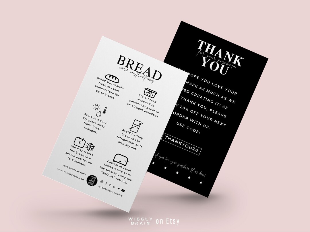Mini Bread Care Card Template, Editable Loaf of Bread Storage ...