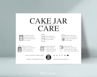 Cake Jar Care Card Template, Cake in a Jar Storage Instructions, Patisserie Pastry Inserts, Editable Elegant Design Bakery Care Guide