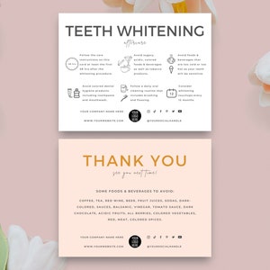 Modèle de suivi de blanchiment des dents, guide d'entretien de blanchiment des dents modifiable, carte d'instructions d'entretien de traitement des dents imprimable