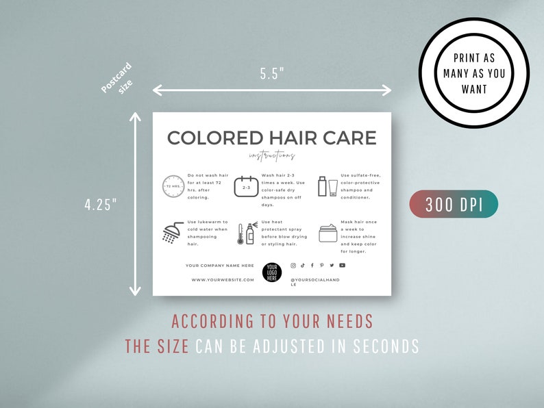 Editable Colored Hair Care Card Template, Dyed Hair Aftercare ...