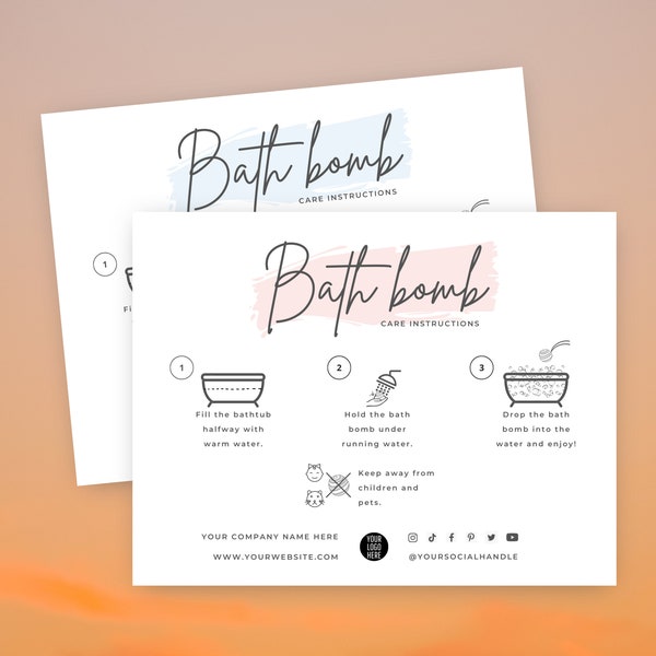 Bath Bomb Care Card Template, Bath Fizzies Care Cards, Bath Melt Safety Guide, Modern Design Bath Bomb Care Card Canva Template