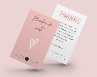 Paquete de plantillas de tarjetas de agradecimiento editables, mini insertos de agradecimiento por su pedido y tarjetas de marca imprimibles para pequeñas empresas.