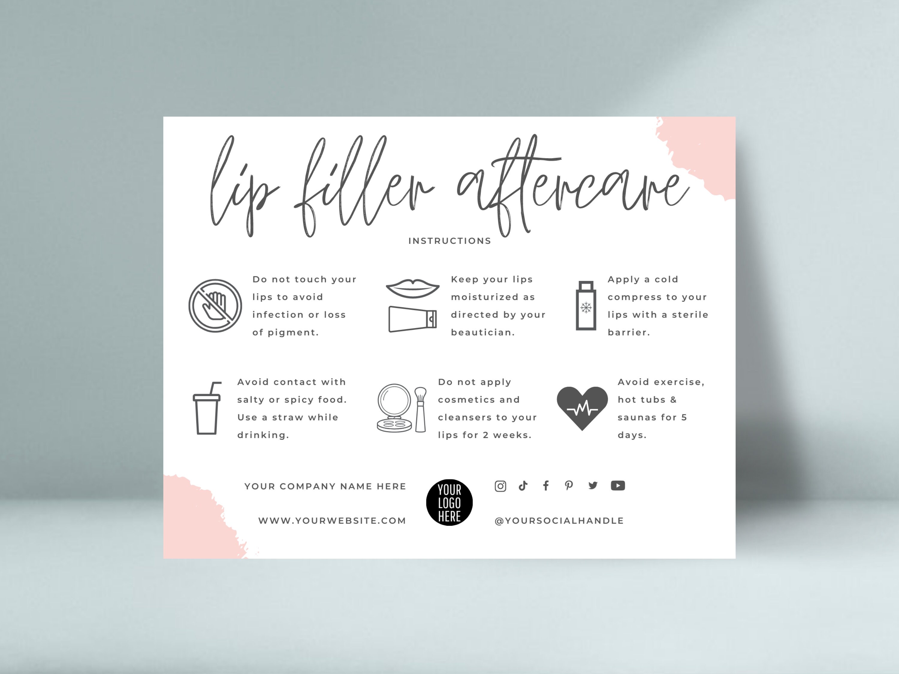 Lip Filler Aftercare Card Template Editable Lip Injections Etsy UK