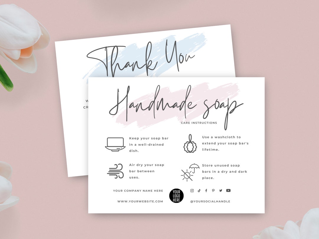 Minimalist Soap Care Card Template, Editable Handmade Soap Bar Care