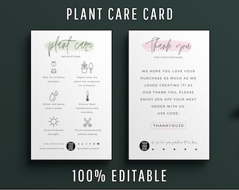 Plant Care Card Template, Succulent Care Cards, Plant Care Tags Inserts, Indoor Plant Care Instructions Printable