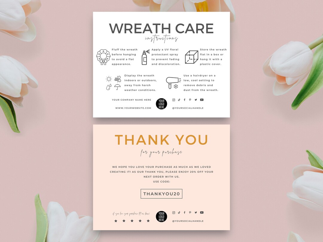 Wreath Care Card Template, Artificial Wreath Care Instructions