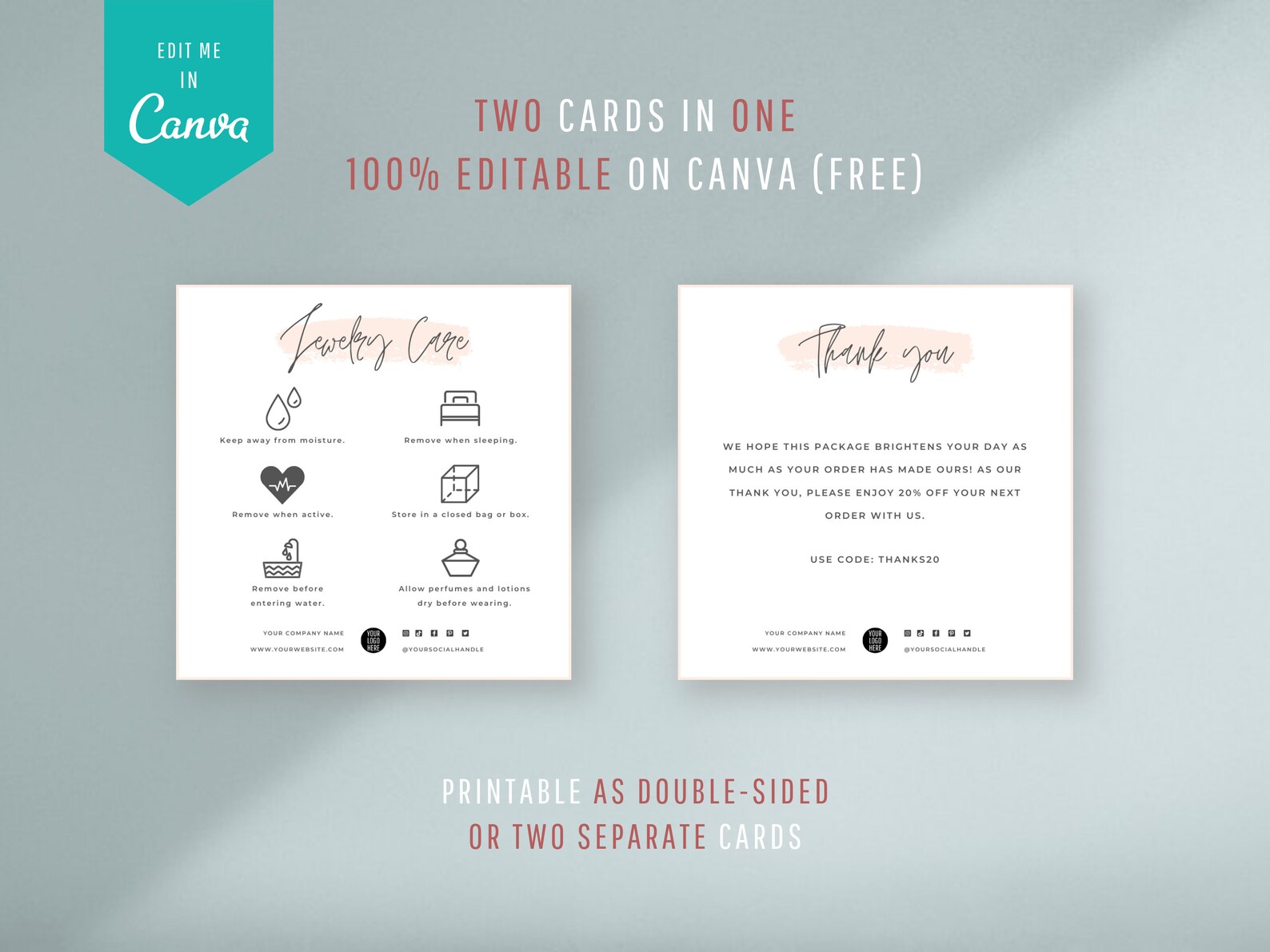 Jewelry Care Card Template Printable Jewellery Care - Etsy