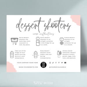 Dessert Shooters Care Card Template, Editable Custom Cake Shot Serving Instructions, Printable Boho Design Bakery Care Guide