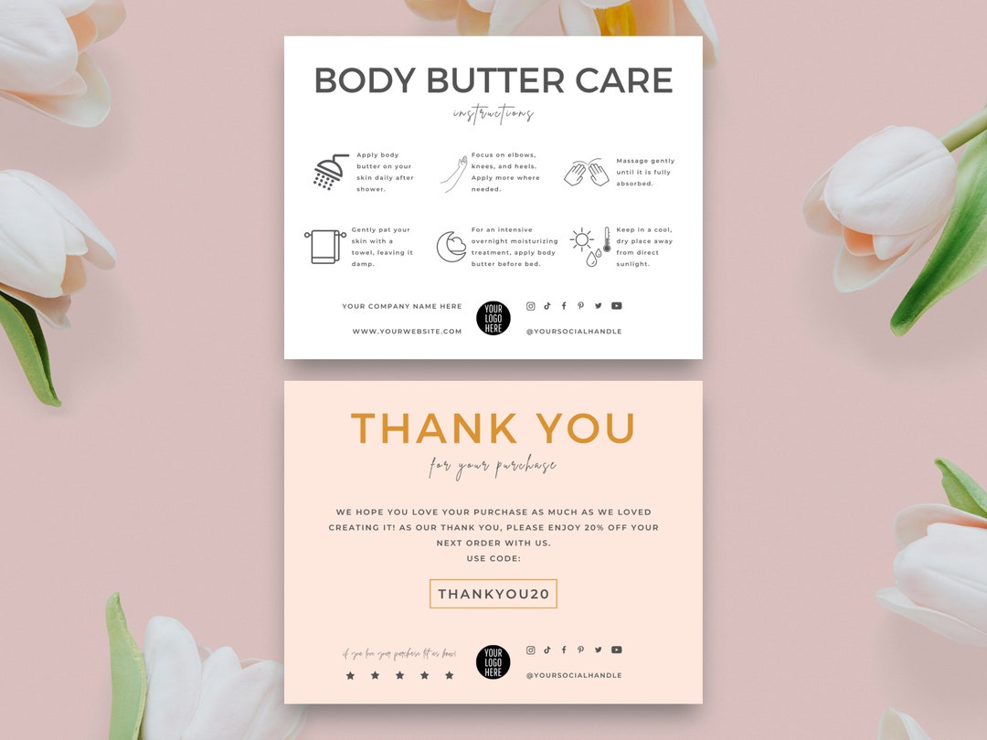 Body Butter Care Card Template, Editable Whipped Shea Butter