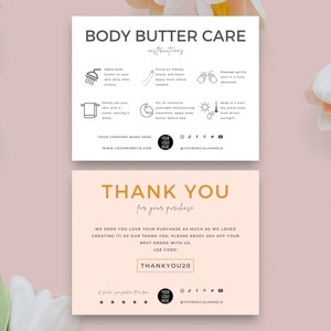 Body Butter Care Card Template, Editable Whipped Shea Butter Instructions, Minimalist Design Printable Body Souffle Application Guide