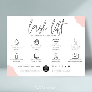 Boho Lash Lift Nazorg Sjabloon, Bewerkbare Wimperlift Zorgkaart, Lash Curl en Tint Care Instructies Gids, Lash Business Branding