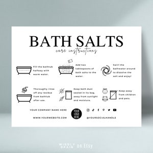 Bewerkbare badzout zorgkaartsjabloon, instructies voor Epsom-zoutverzorgingsgids, badbadveiligheidsnotitie, elegant ontwerp Hoe badzouttips te gebruiken