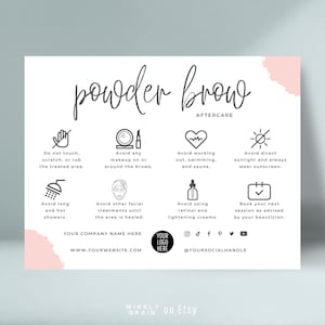 Powder Brow Nachsorge-Vorlage, Ombré Powder Brows Pflegekarte, bearbeitbare Augenbrauen Micro Shading Pflegeanleitung, Boho Beauty Salon Branding