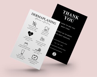 Plantilla de tarjeta de cuidados posteriores al dermaplaning, instrucciones editables para el cuidado posterior al tratamiento facial, tarjetas elegantes imprimibles para el cuidado facial.
