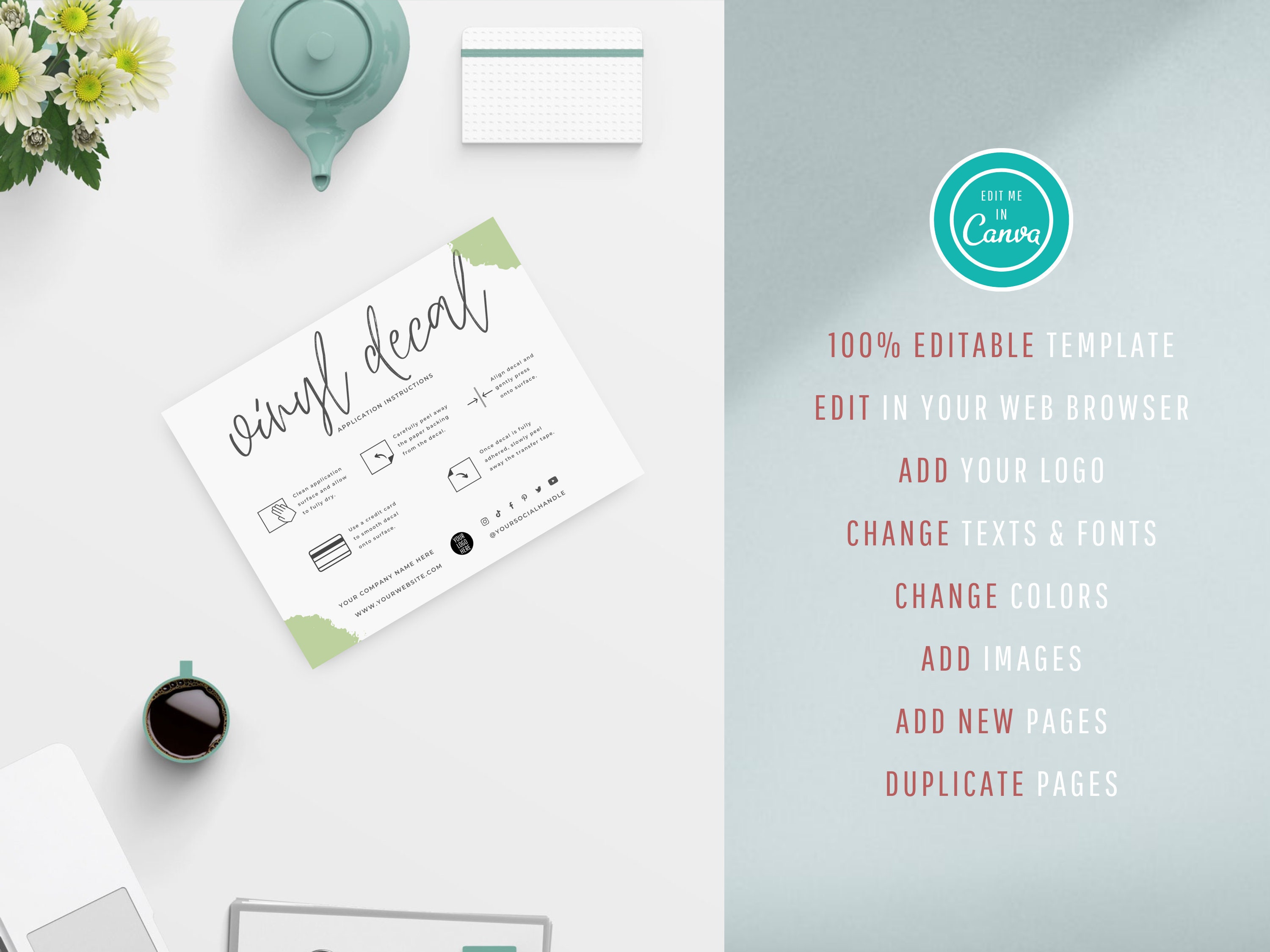 Vinyl Decal Application Instructions Card Editable Vinyl Care - Etsy India