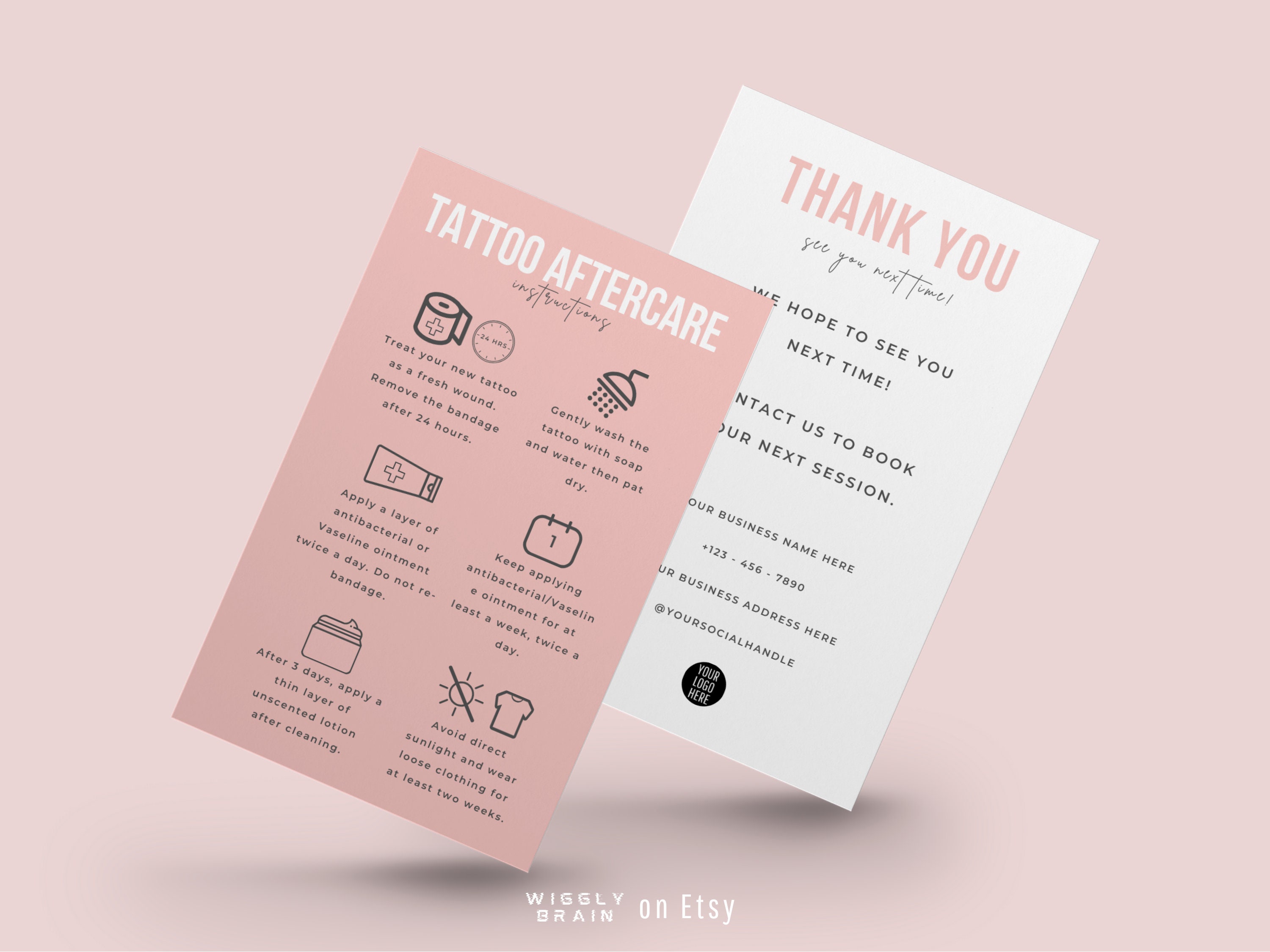 Mini Tattoo Aftercare Instructions Card Template, Tattoo Artist Business  Branding Insert, Chic Design Tattoo Studio Care Cards - Etsy Israel, image size:3000x2250
