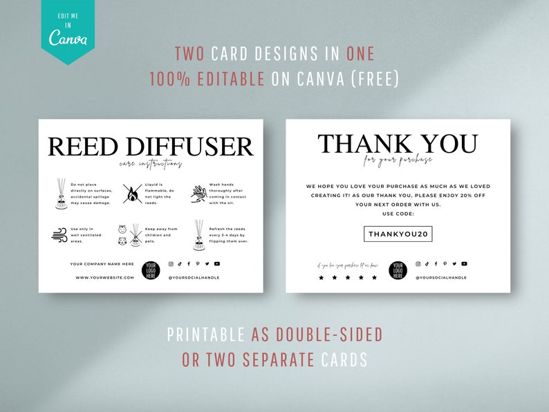 Editable Reed Diffuser Care Card Template, Reed Diffuser Care ...