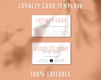 Editable Loyalty Card Template, Beauty Salon Stamp Card Design Lash Loyalty Card, Feminine Loyalty Rewards Card, Loyalty Punch Card