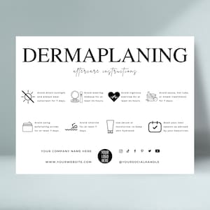 Szablon karty pielęgnacji po zabiegu Dermaplaning, instrukcje pielęgnacji po zabiegu na twarz, edytowalne eleganckie karty pielęgnacji twarzy