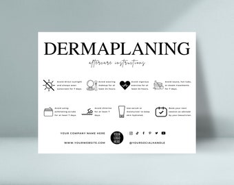 Plantilla de tarjeta de cuidados posteriores al dermaplaning, instrucciones de cuidado facial, tarjetas de cuidado facial elegantes y editables.