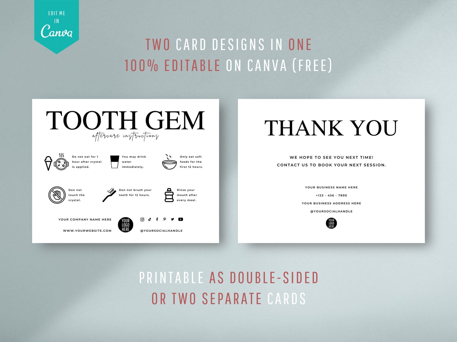 Editable Teeth Crystals Post Care Guide, Tooth Gem Aftercare Template ...