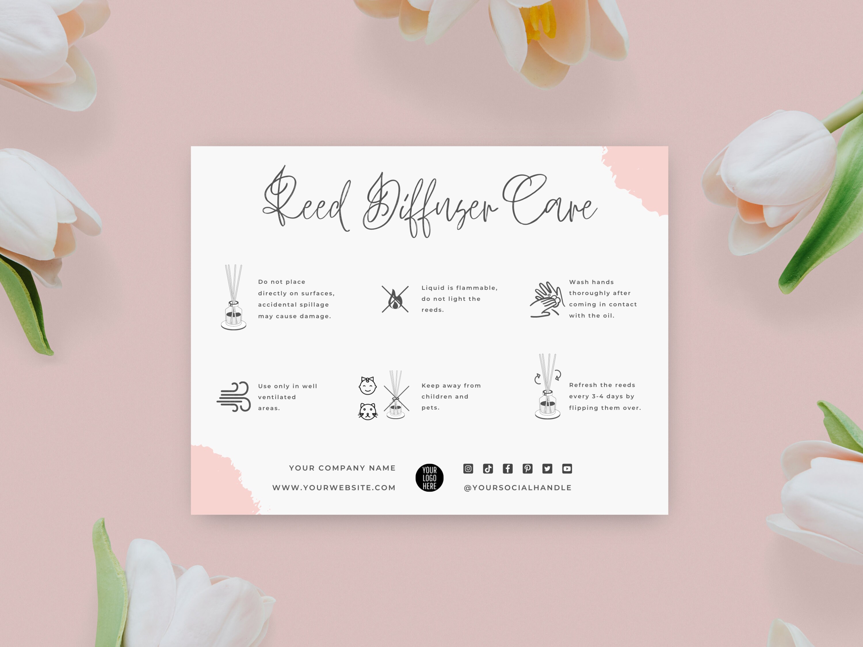 Reed Diffuser Care Card Template Printable Reed Diffuser Etsy