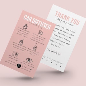 Mini Car Diffuser Care Card Template, Editable Car Scent Care Instructions, Car Diffuser Oil Guide, Chic Design Car Air Freshener Manual