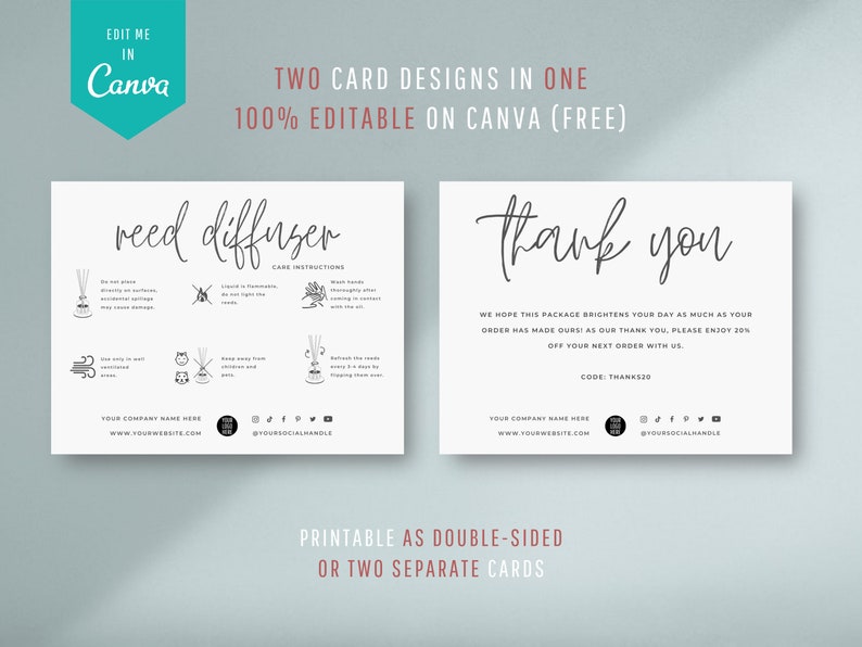 Editable Reed Diffuser Care Card Template, Printable Reed Diffuser Care ...