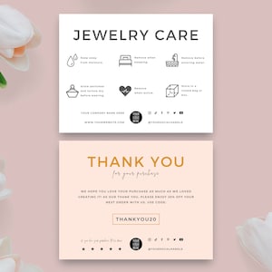 Plantilla de tarjeta de cuidado de joyas, instrucciones imprimibles para el cuidado de joyas, inserciones editables para el cuidado de pendientes, tarjetas minimalistas de paquetes de joyería DIY