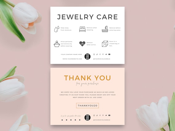 Jewelry Care Card, Jewelry Care Instructions Card, Jewelry Packaging  Insert, Small Business Thank You Cards, Editable Canva Template. TDS-05 