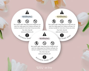 Boho Candle Warning Label Template, Printable Candle Safety Labels, DIY Warning Instructions Sticker Template, Editable Round Caution Text
