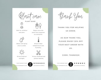 Editable Plant Care Card Template, Succulent Care Cards, Plant Care Tags Inserts, Indoor Plant Care Instructions Printable