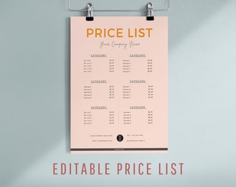 Editable Price List Template, Printable Pricing Sheet, Beauty Salon Price Guide, Modern Custom Menu for Small Businesses