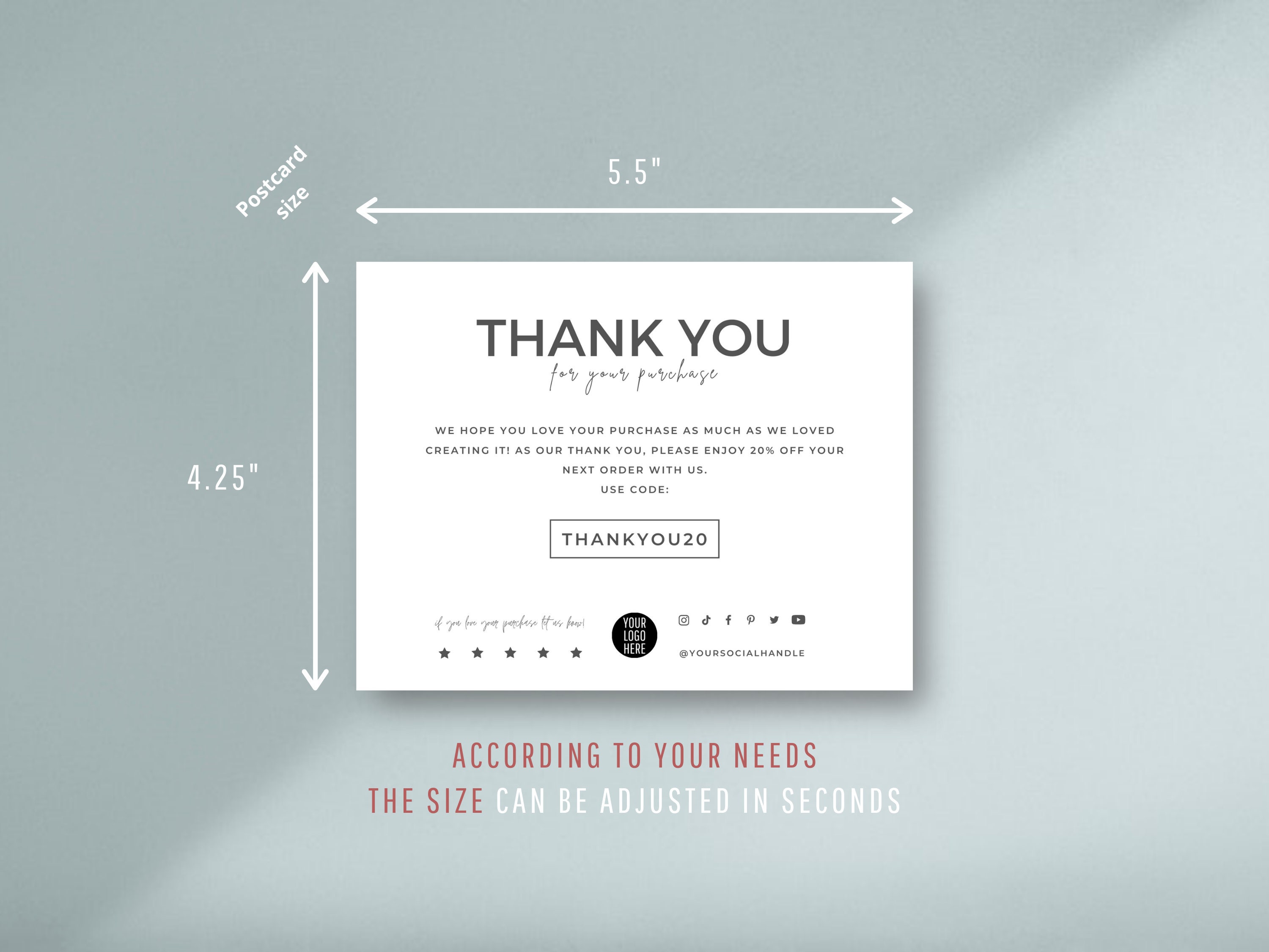 Editable Business Thank You Card Printable, Thanks for Your Purchase ...