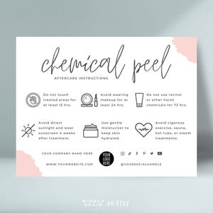 Editable Chemical Peel Aftercare Card Template, Facial Treatment Post Care Instructions, Minimalist Design Esthetician Care Cards