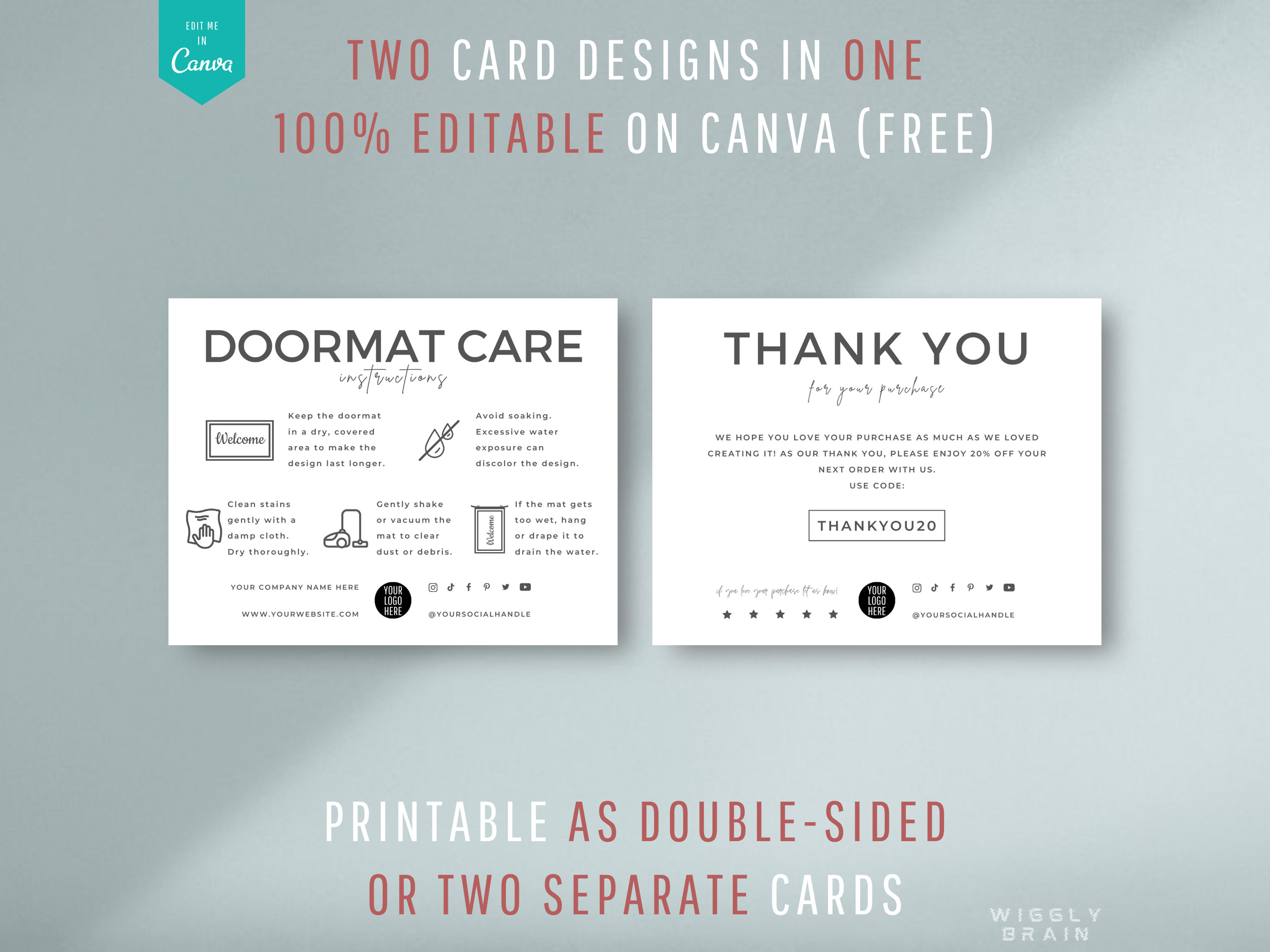 Doormat Flash Card.pdf Doormat Care Card Template, Editable Welcome Mat Care Guide ...