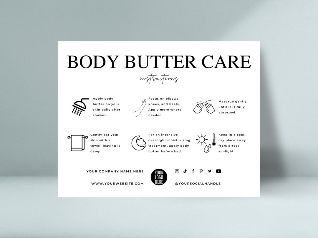 Editable Body Butter Care Card Template, Printable Whipped Shea Butter